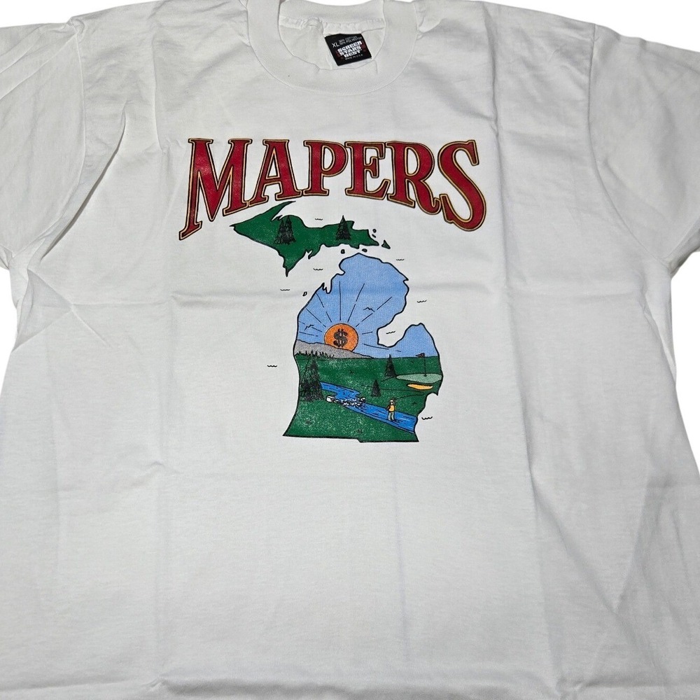 Vintage 90s Michigan MAPERS Graphic T-Shirt White L USA Made Screen Stars Best